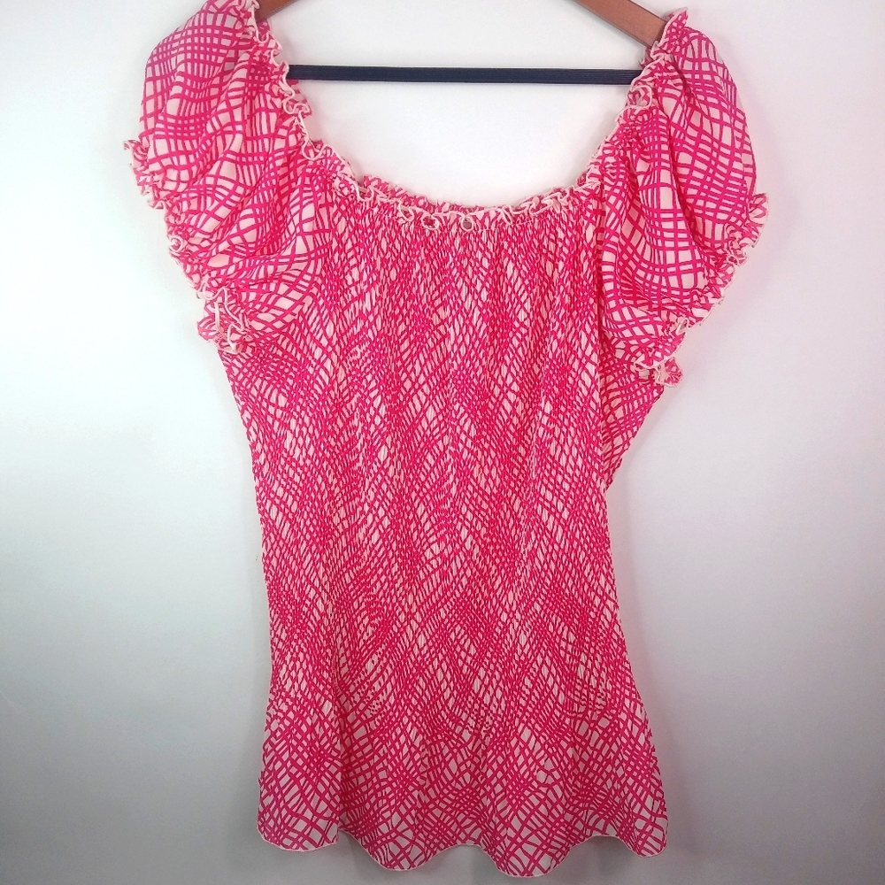 Rene Margo 1X Pink White Peasant Top Plus